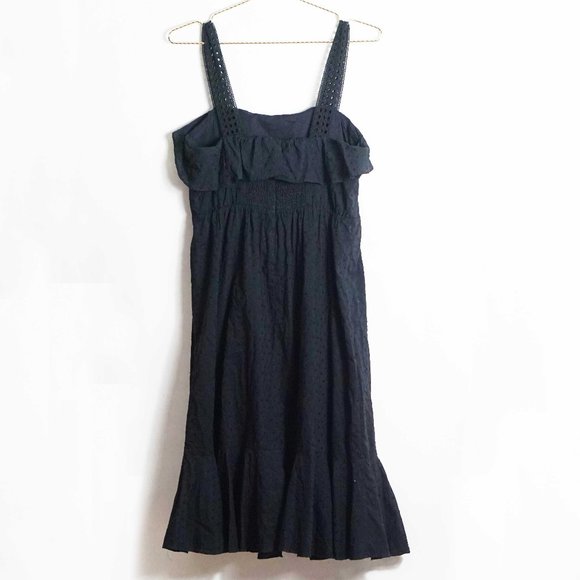 J. Crew Black Swiss Dot Ruffle Eyelet Midi Dress 6 - Picture 5 of 5